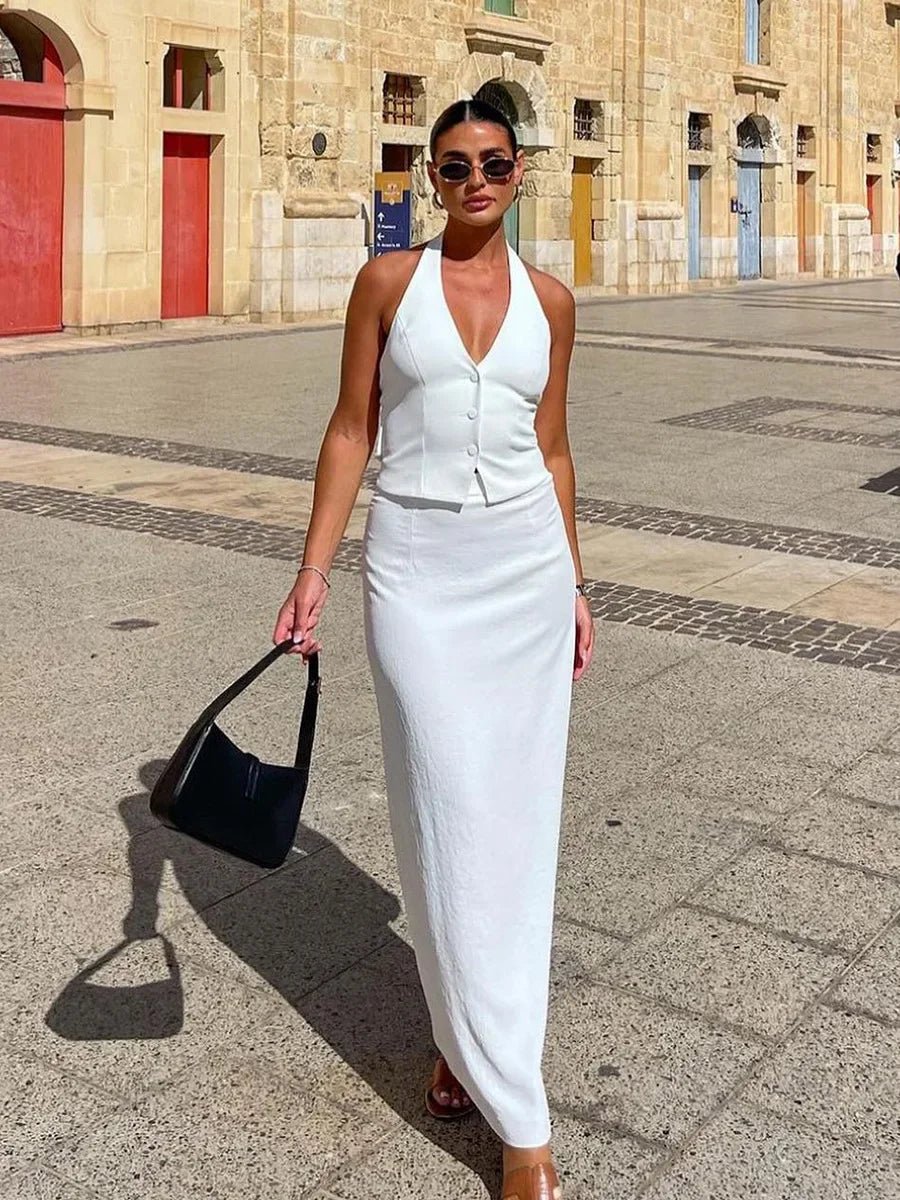 SOERA Reese Halter Neck Vest Skirt Set - Set - 1005009285680429-;jv1776125342422749404 White S