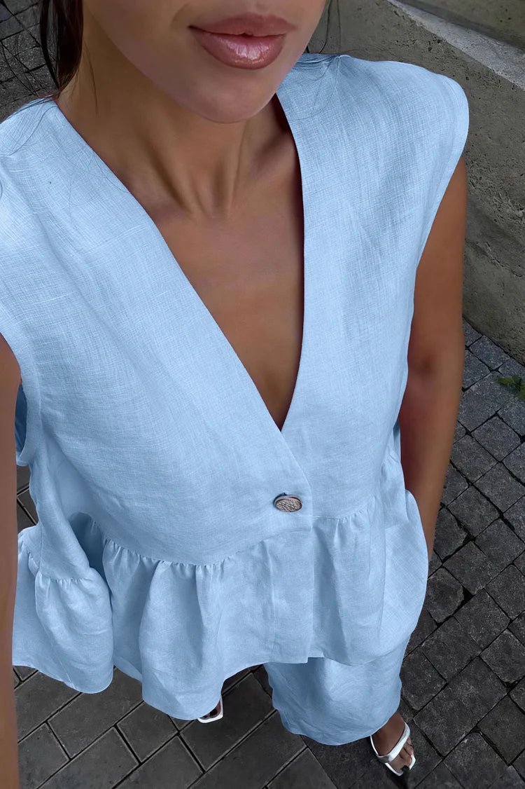 SOERA Sydney Ruffled Vest & Pants Set - Set - 1005008498710435-;Yx1776125342950553258 Blue M