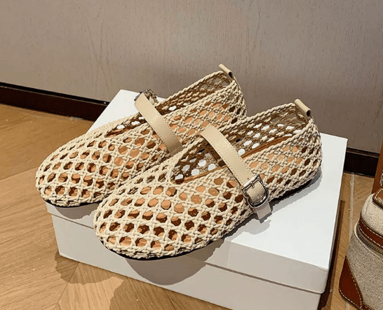 SOERA Bianca Woven Hollow Flat Sandals - Shoes -  Beige 35