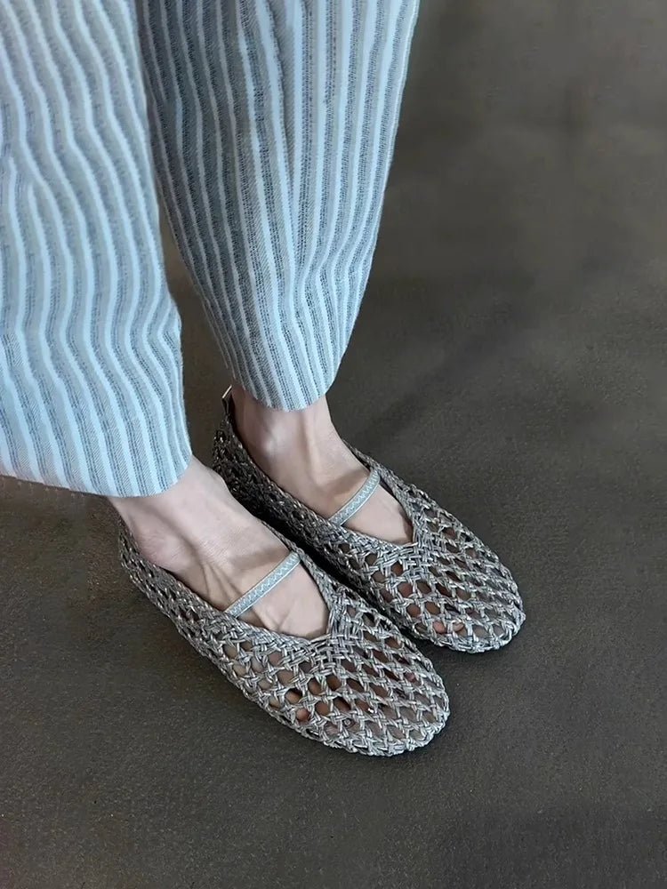 SOERA Francesca Hollow Woven Flat Shoes - Shoes - 1005009205383908-;Yk1775031593752217858 Silver 35