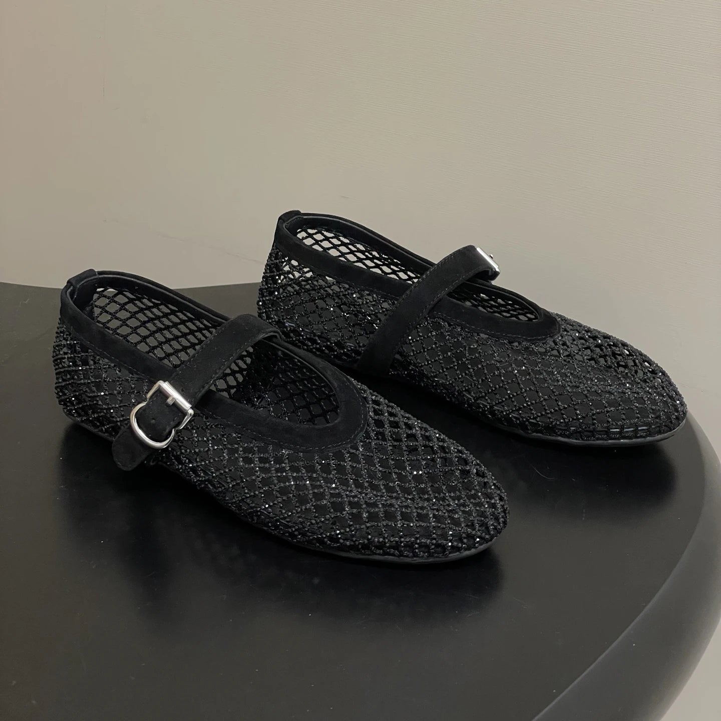 SOERA Jessica Rhinestone Mesh Ballet Flats - Shoes -  Black 34