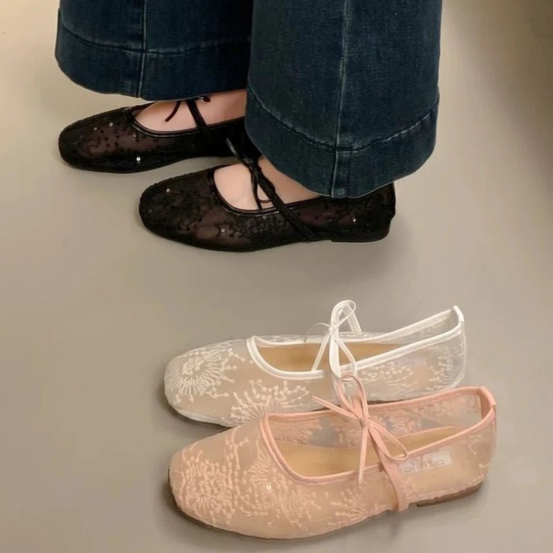 SOERA Saskia Embroidered Mesh Ballet Flats - Shoes -  Black 36