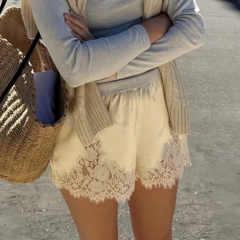 SOERA Janice Satin Lace Shorts - Shorts - 1005009762150579-;Kl1769414233150924270 Champagne S