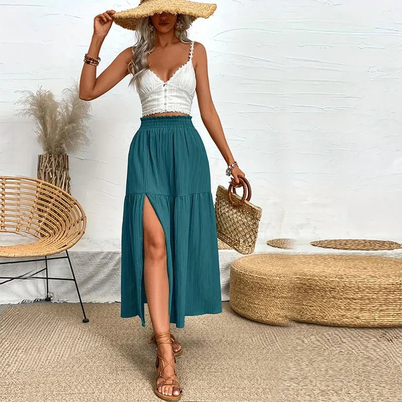 SOERA Maia Bohemian Midi Ruffle Skirt - Skirt -  Teal Blue S