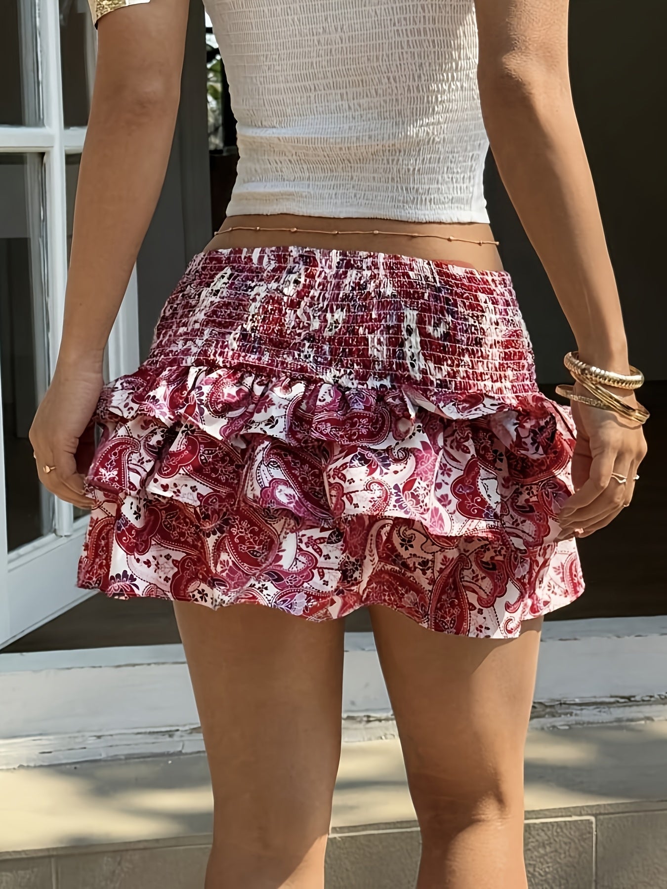 SOERA Ursa Ruffled Paisley Mini Skirt - Skirt -  XL