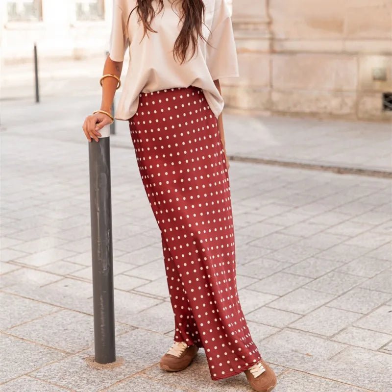 SOERA Beatrice Polka Dot Satin Maxi Skirt - Skirts -  Coffee S