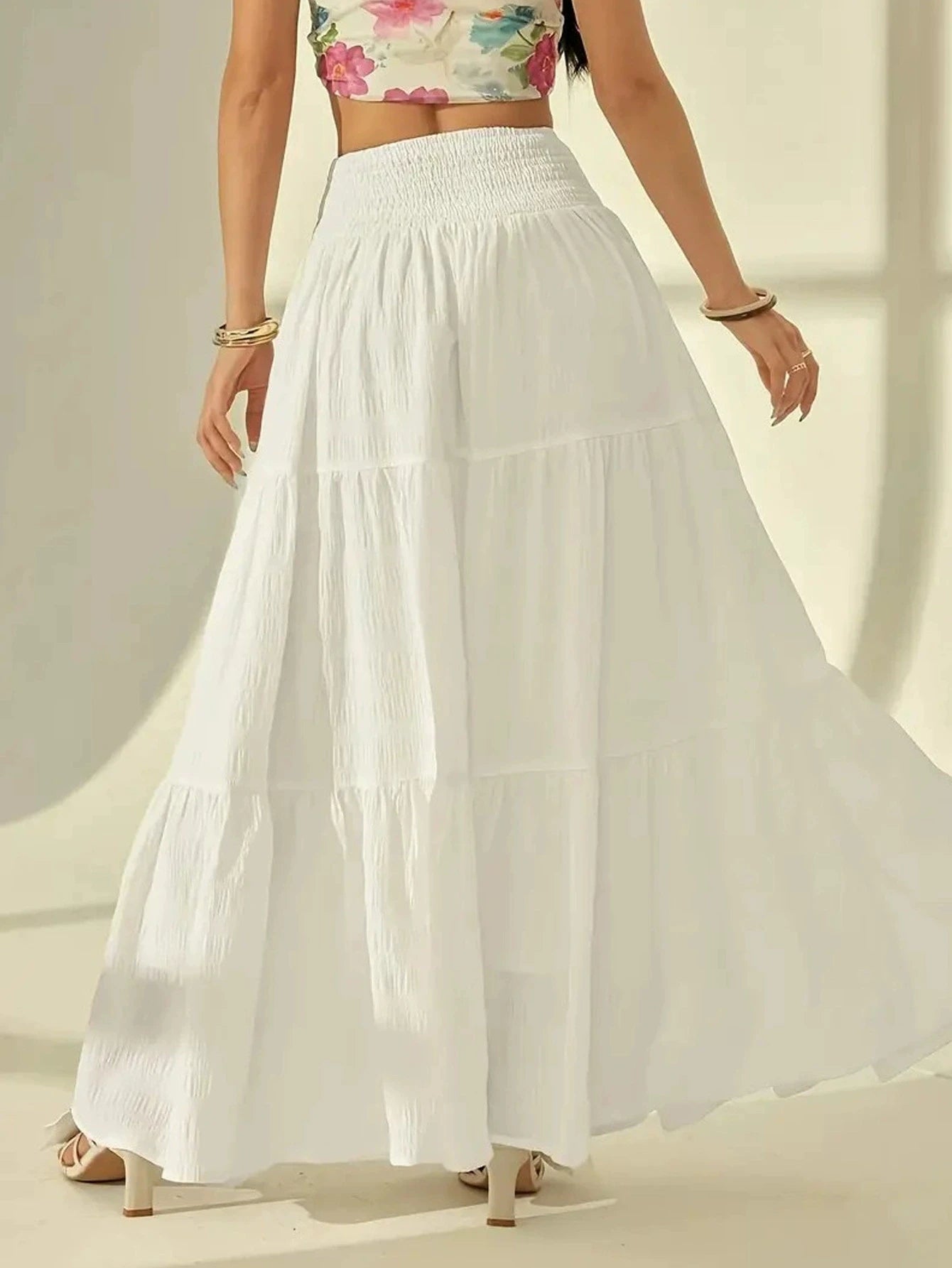 SOERA Calla Tiered Maxi Skirt Elastic Waist - Skirts -  White S
