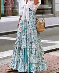 Jupe Celeste Flowy imprimé bohème, ourlet à volants