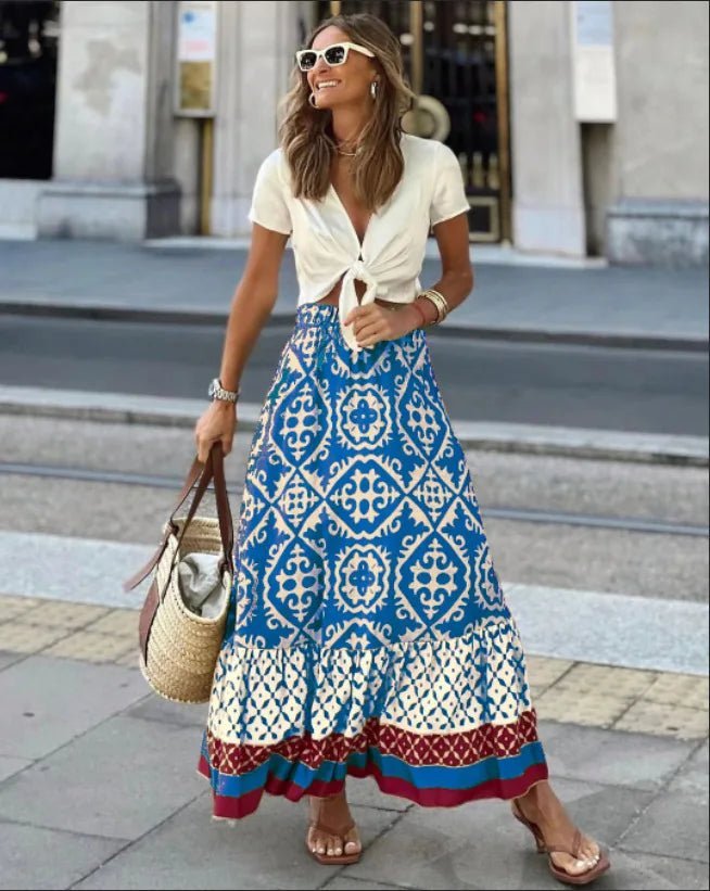 SOERA Zara Boho Printed Midi Swing Skirt - Skirts -  Olive S