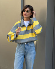 Pull col en V rayé tricoté Una