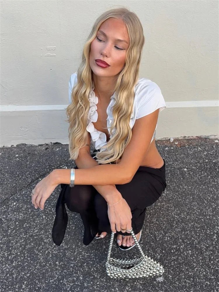 SOERA Bianca Ruffled Lace-Up Cropped Tank - Top -  White S