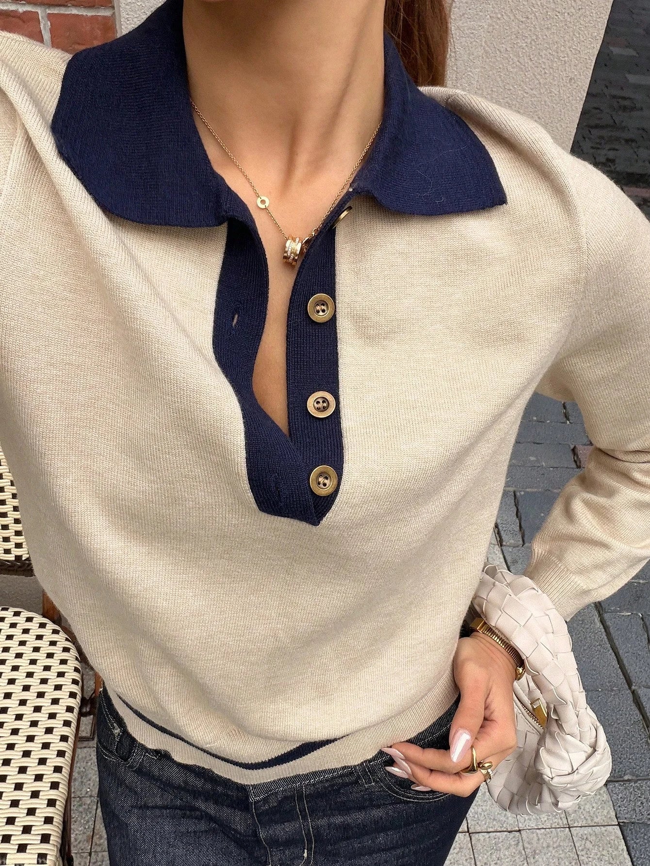 SOERA Paris Color Block Knit Polo Top - Top - SOERA-922947-KHA-S-15043 Khaki S