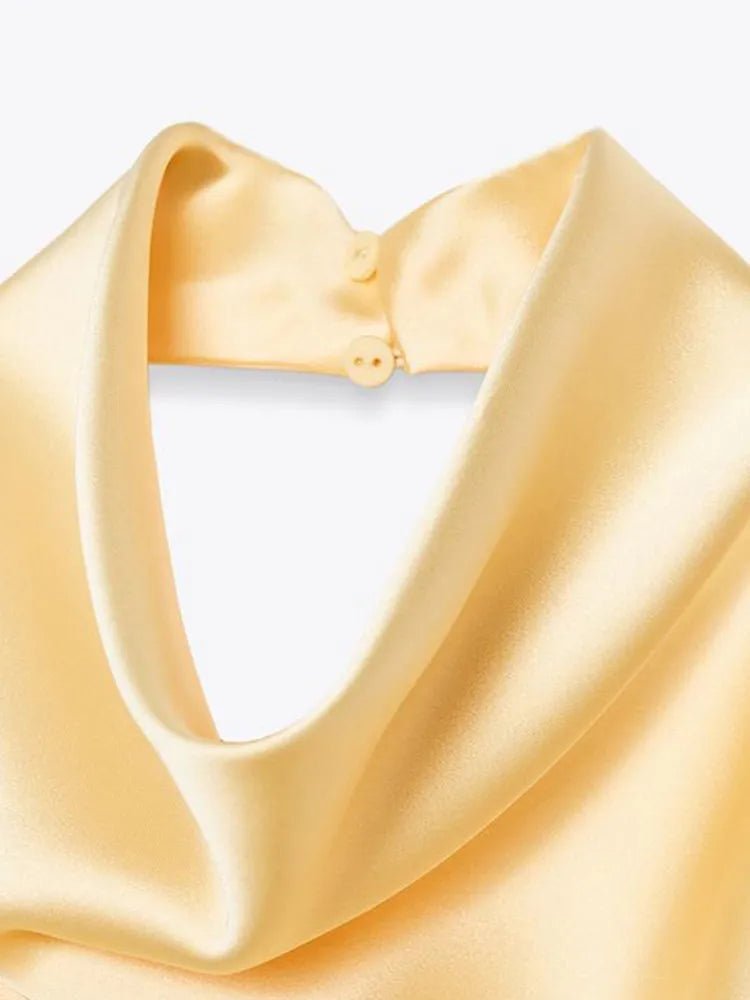 SOERA Anastasia Halter Backless Satin Top - Tops - qS1764442362187221258 Yellow L