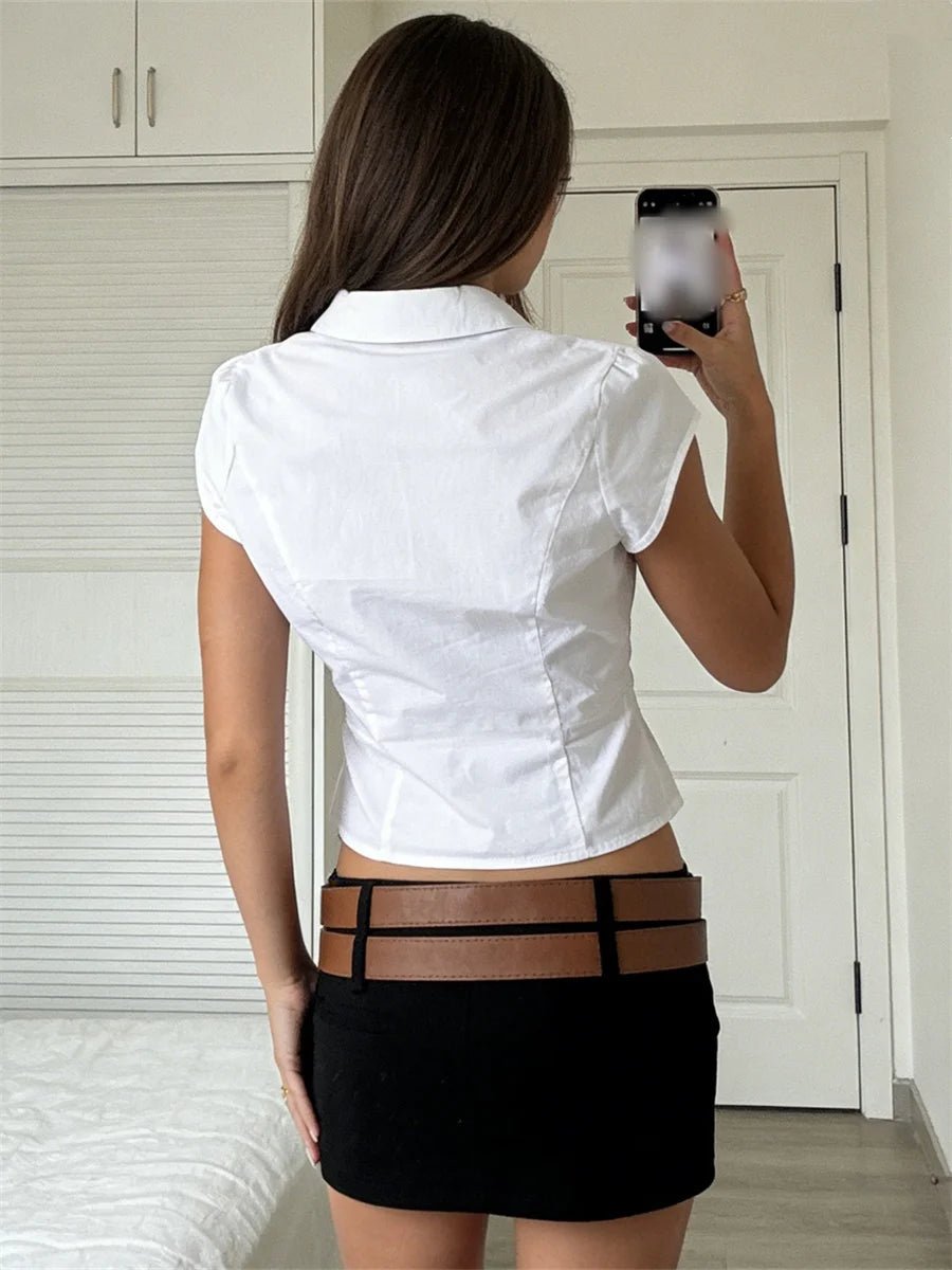 SOERA Ariana Cropped Button - Down Blouse - Tops -  White L