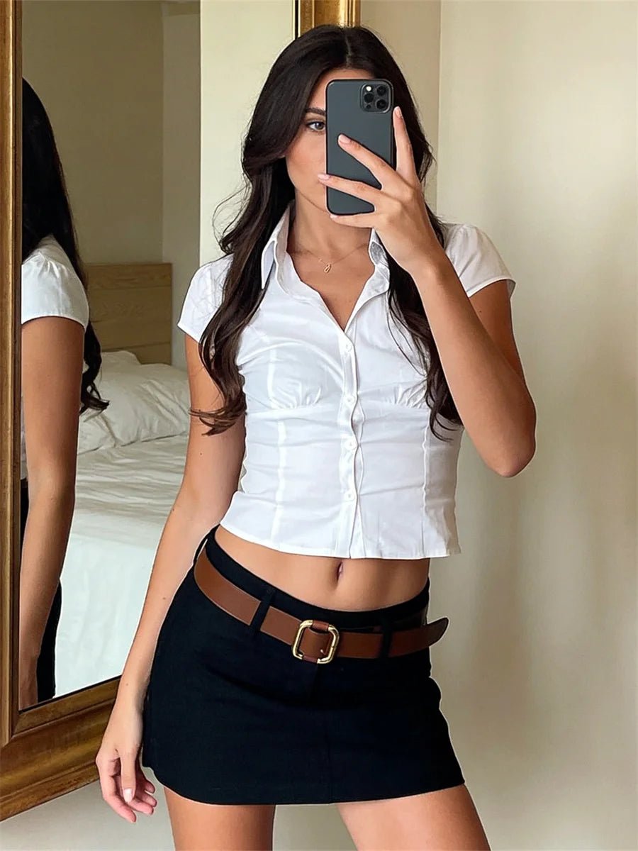 SOERA Ariana Cropped Button - Down Blouse - Tops -  White M