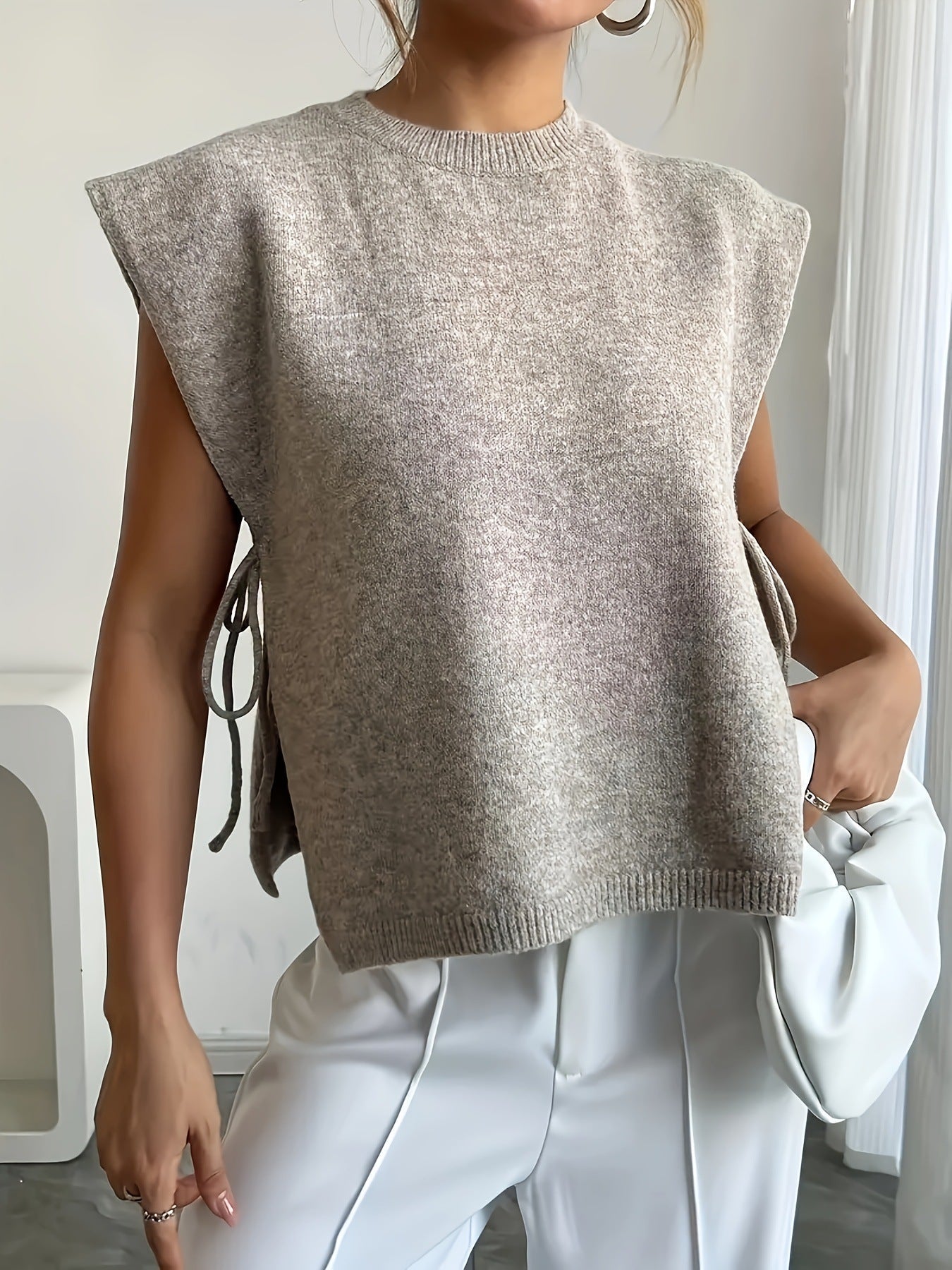 SOERA Clara Side Tie Knitted Top - Tops - FZ1760504685435188857 Beige M