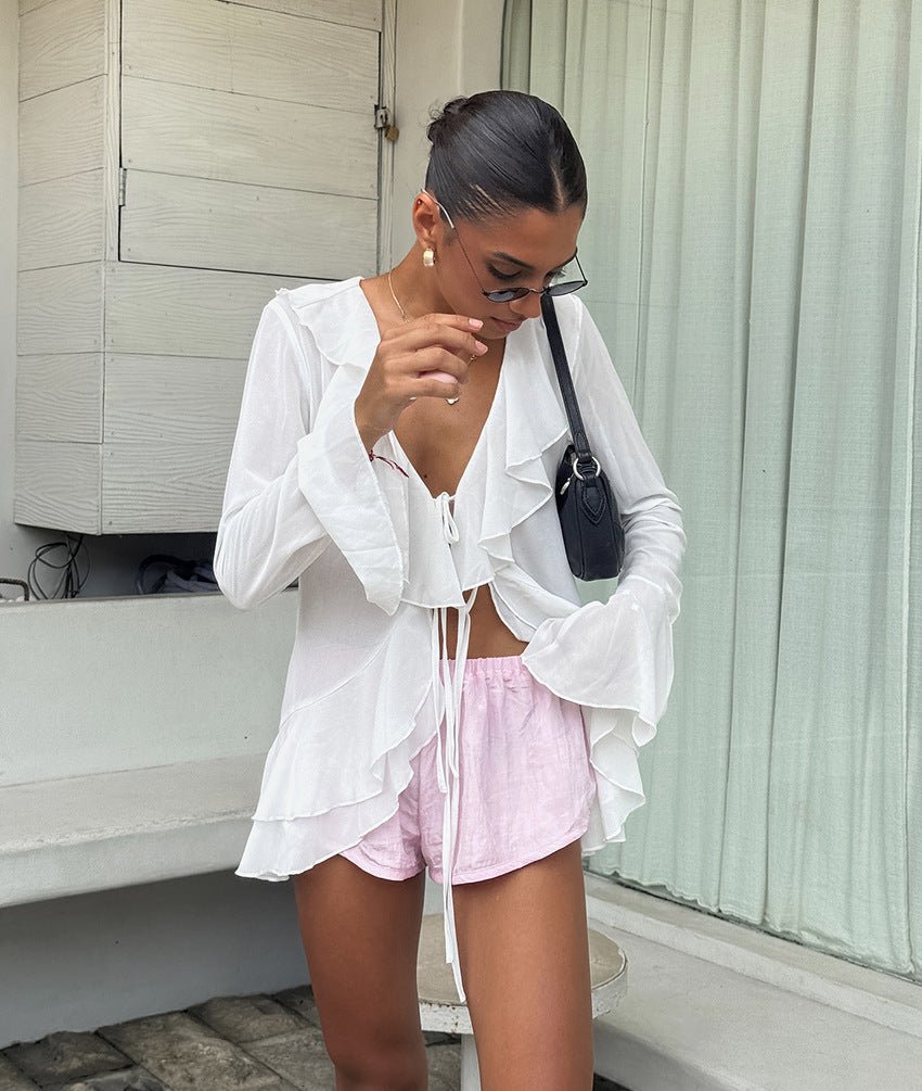 SOERA Desiree Deep Neck Ruffled Top - Tops - xv1770344797579104965 L