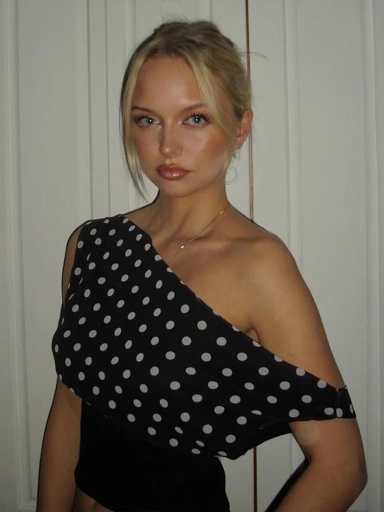 SOERA Dianne Skew Collar Polka Dot Top - Tops - BO1774532669751455635 White S