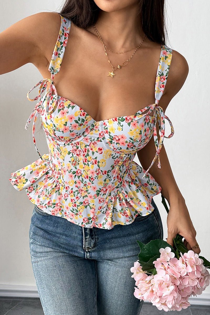 SOERA Elara Floral Peplum Tank Top - Tops - CJ1776026011577014922 Blue S