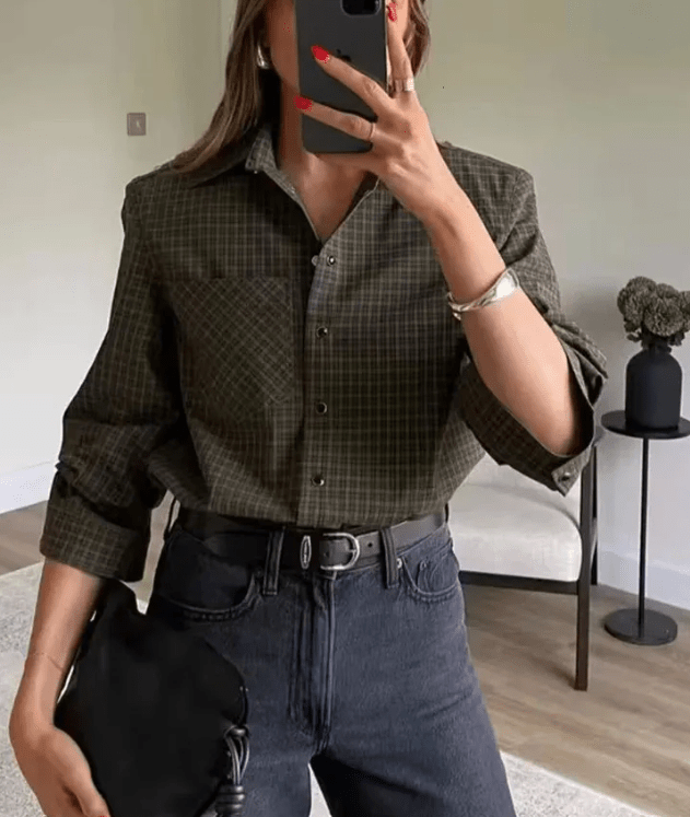 SOERA Monica Green Plaid Long Sleeve Top - Tops - 1005009894639362-;GB1775063642874908033 Green M