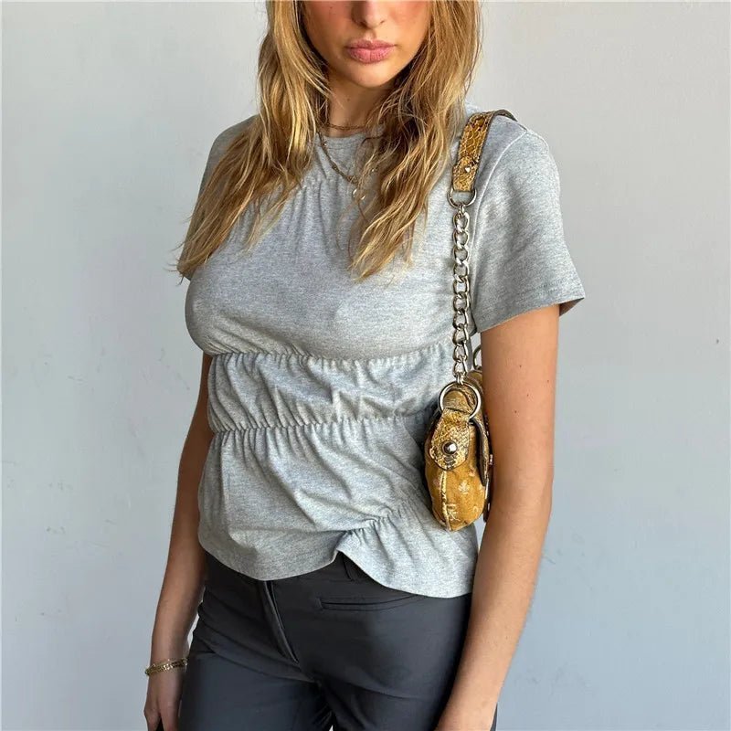 SOERA Paloma Short Sleeve Scrunched Top - Tops - 1005008806492049-;oL1775670873870469138 Gray S