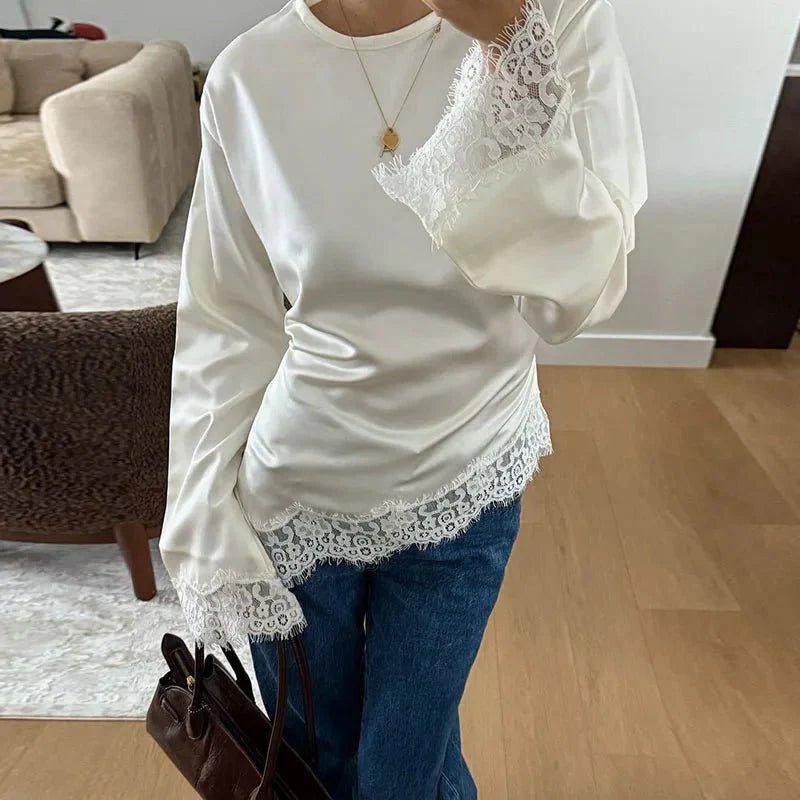 SOERA Serena Lace Satin Long Sleeve Top - Tops -  Black S