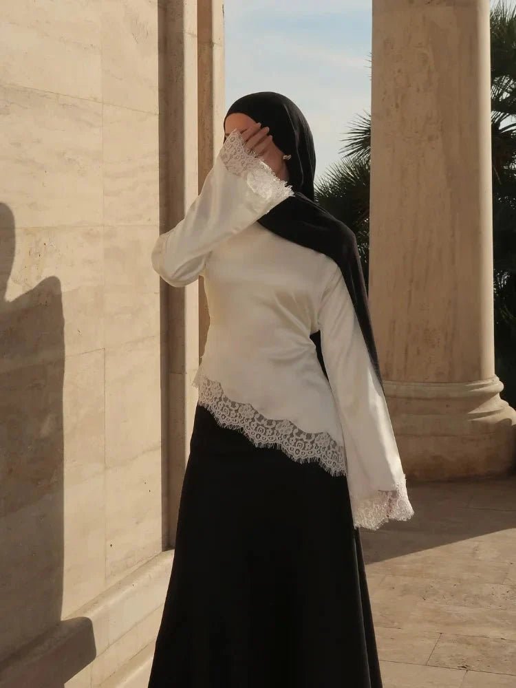 SOERA Serena Lace Satin Long Sleeve Top - Tops -  White L