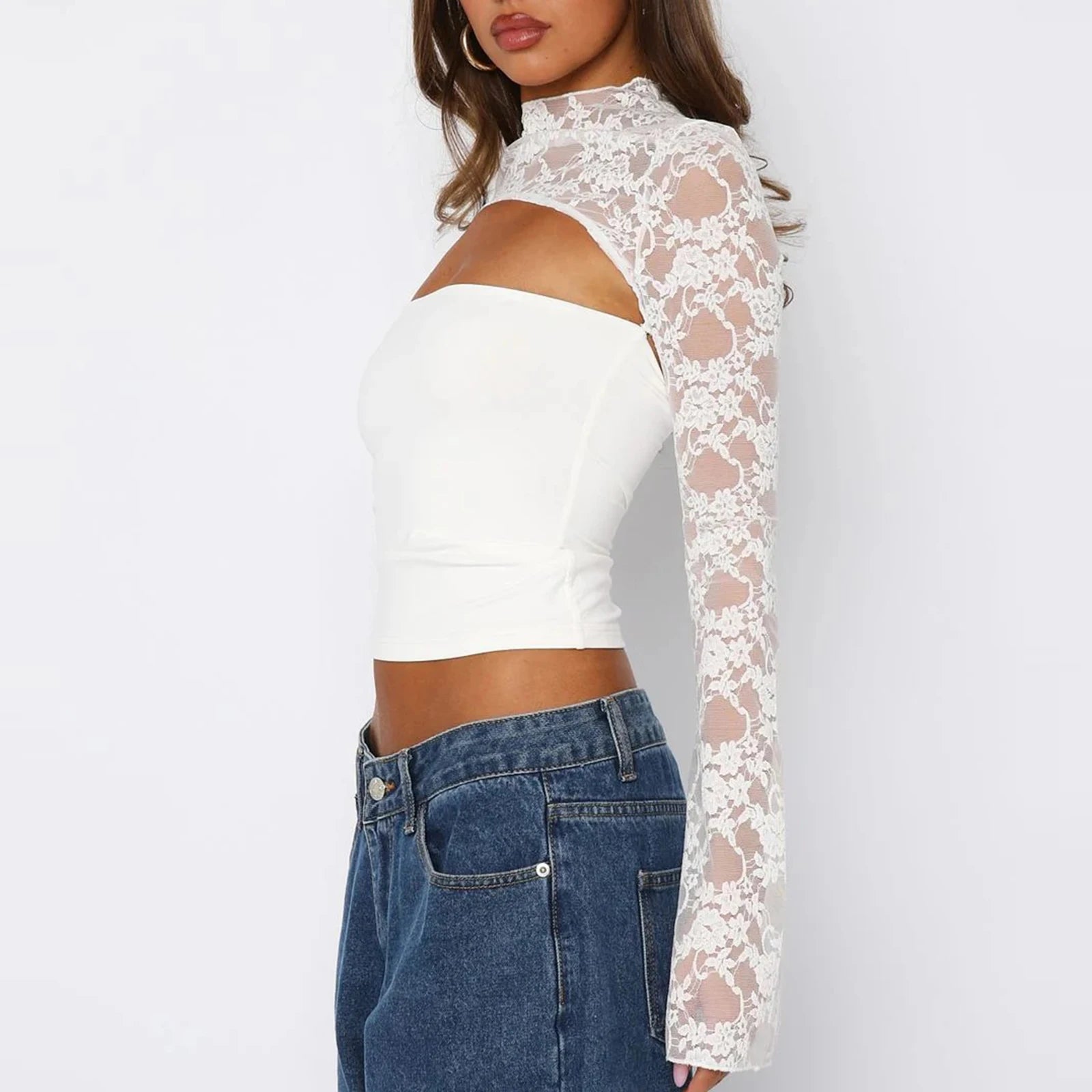 SOERA Sophia Lace Patchwork Long Sleeve Top - Tops -  White L