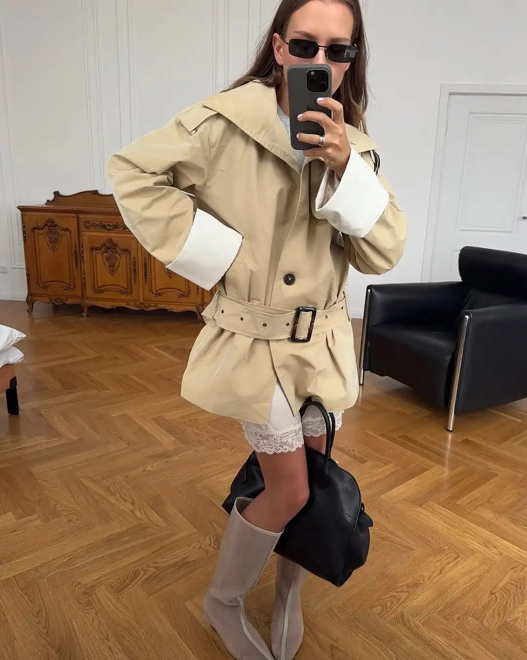 SOERA Brenda Contrast - Cuff Trench Jacket - Trench Coats - 1005010739339130-;ru1772135167150089371 Beige M