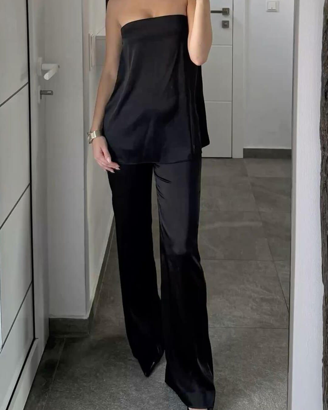 SOERA Wendy Wide Leg Satin Trousers - Trousers - 3256808273823050-;Wx1763832189656501485 Black M