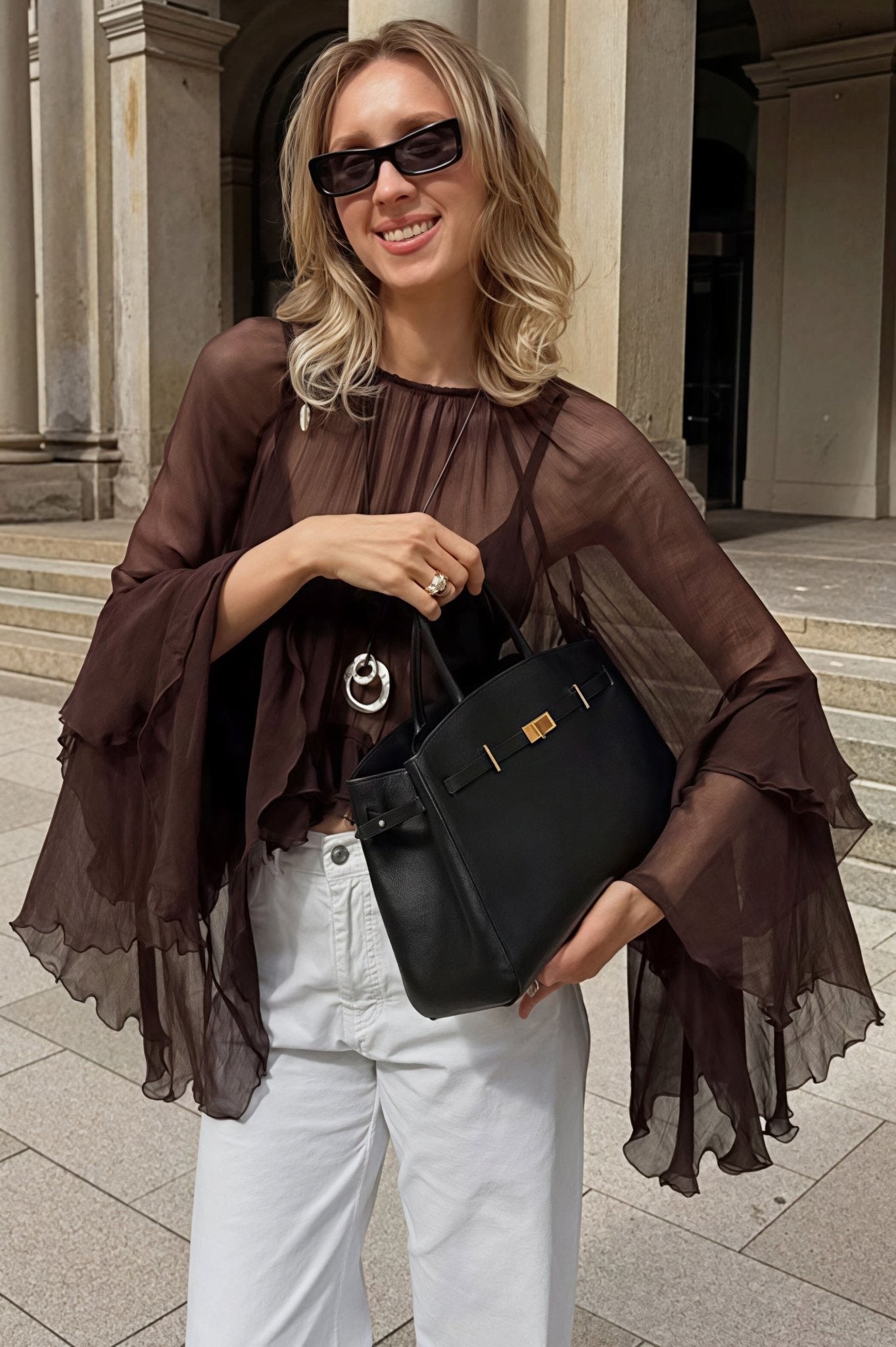 SOERA Greta Ruffled Bell Sleeves Chiffon Blouse - Women’s Blouses - cG1776026011578633179 M