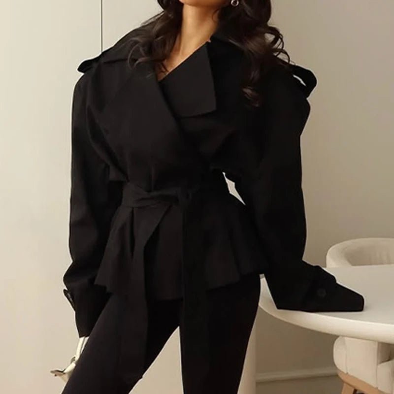 SOERA Tara Lace Up Cropped Trench Coat - Women's Jackets - 1005010209802968-;mJ1775118772177971351 Black XXXL