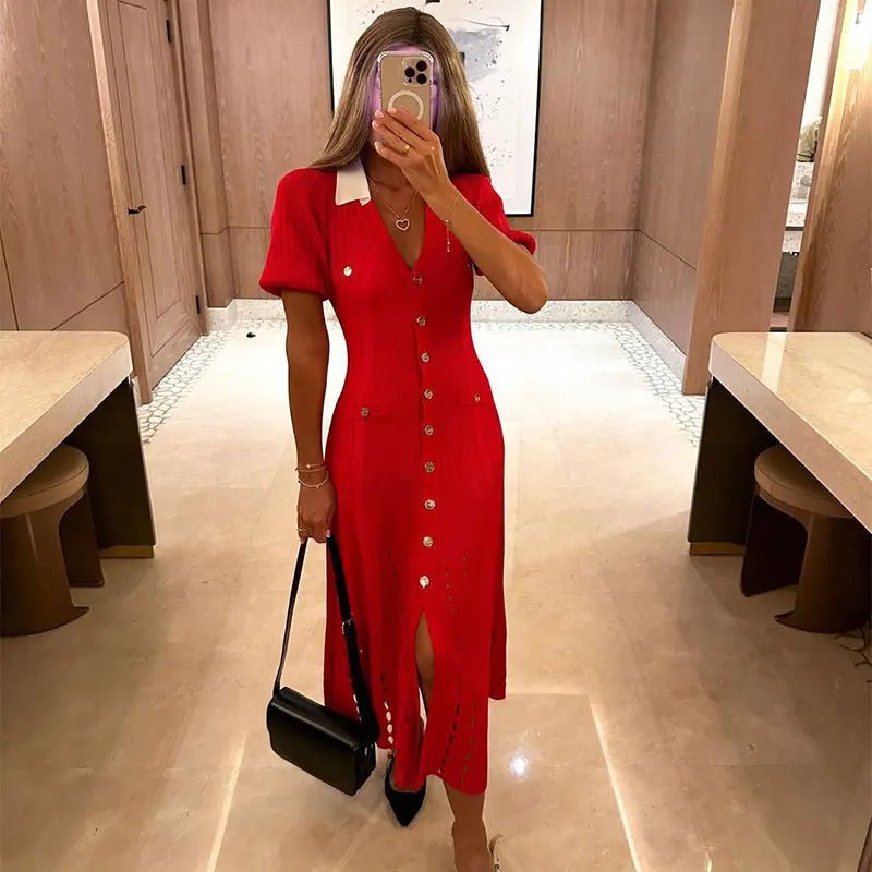 SOERA Sophia Knitted Dress - Dress - SOERA-436419-RED-L-89571 Red L