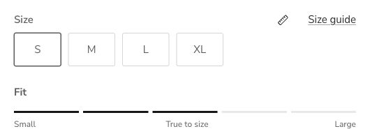 Page produit du top Sara : le guide des tailles apparaît à côté des options S, M, L et XL.